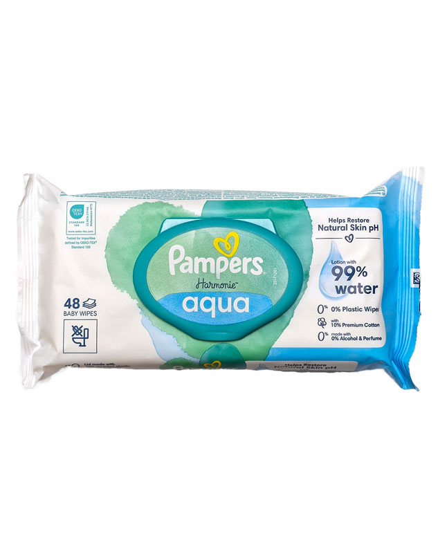 PAMPERS BABY WIPES AQUA 99% WATER 48's